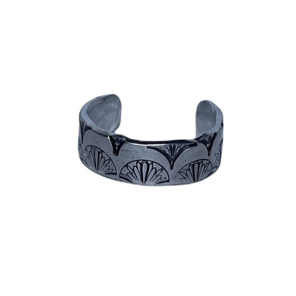 Handmade 9‎ stamped boho Art Deco mandala hypoallergenic adjustable cuff ring